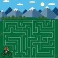 Maze-for-children,-help-the-cyclist-to-reach-the-mountains