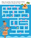 Maze for children. Puzzle game with adventure. Pirate on treasure island.