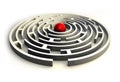 Maze circles and red ball in the center of the labyrinth Royalty Free Stock Photo