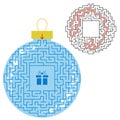 Maze color Christmas toy. Game for kids. Puzzle for children. Find the path to the gift. Labyrinth conundrum. Flat vector