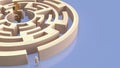 The man and maze to gold dollar symbol 3d rendering