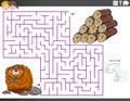 Maze educational game with beaver and wood logs