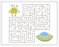 Maze, an educational game for children. Find the way from the cartoon monster to the flying saucer. Vector illustration Royalty Free Stock Photo