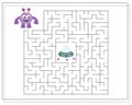 Maze, an educational game for children. Find the way from the cartoon monster to the flying saucer. Vector illustration Royalty Free Stock Photo