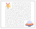 Maze, an educational game for children. Find the way from the cartoon monster to the flying saucer. Vector illustration Royalty Free Stock Photo