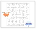 Maze, an educational game for children. Find the way from the cartoon monster to the flying saucer. Vector illustration Royalty Free Stock Photo