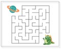 Maze, an educational game for children. Find the way from the cartoon monster to the planet. Vector illustration Royalty Free Stock Photo