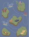 maze find game for kids island jungle sea ocean journey pirate treasure spyglass ship hand drawn illustration