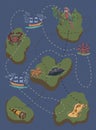 maze find game for kids island jungle sea ocean journey pirate treasure spyglass ship hand drawn illustration