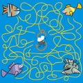 Maze, fishes and housefly, board game, eps.