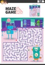 maze game activity with cartoon robots characters