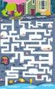 Maze game, activity for children. Vector illustration. Find the ways in which rainwater will fall into the underground