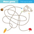 Maze game animals theme. Help rabbit find carrot. Activity for children and kids