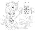 Maze game: the beauty princess find the way to her castle Royalty Free Stock Photo