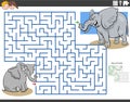 Maze game with cartoon baby elephant with mom