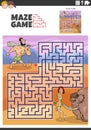 maze game with cartoon couple of cavemen characters