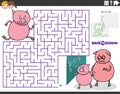 Maze game with cartoon piglet pupil running to school