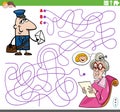 Maze game with cartoon postman and senior woman Royalty Free Stock Photo