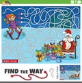 maze game with cartoon Santa Claus and skiing girl
