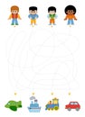 Maze game for children, Boys and different types of transport Royalty Free Stock Photo