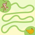 Maze game for children. Draw a line and feed cute chimpanzee. Help monkey to find banana. Activity exercise for kindergarten