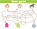 Maze game for children. Easter egg hunt activity. Help kids find way to eggs Royalty Free Stock Photo