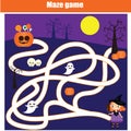 Maze game for children. Halloween theme kids activity sheet Royalty Free Stock Photo