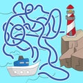 Maze game for children. Help the boat get to the lighthouse.