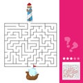 Maze game for children. Help the boat get to the lighthouse.