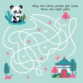 Maze game for children. Help the little panda get home. Draw the right path. Vector cute illustration Royalty Free Stock Photo