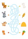 Maze game for children, Horse, rabbit, dog, hamster and food