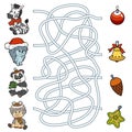 Maze game for children: little animals and Christmas decorations
