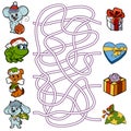 Maze game for children: little animals and Christmas gifts