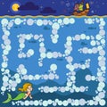 Maze game for children. Little mermaid and the prince`s ship