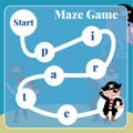 Maze game for kids. The cute pirate boy with an eyepatch Royalty Free Stock Photo