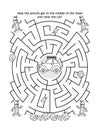 Maze game and coloring page for kids with car and pencils