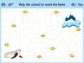 Maze game. Educational children cartoon game for children of preschool age. Help to find the way home to the Arctic walrus and fee