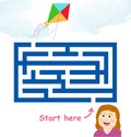 Maze game: girl & flying kite Royalty Free Stock Photo