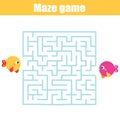 Maze game. Help fishes meet. Labyrinth activity for children and kids