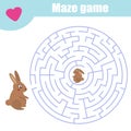 Maze game. Help rabbit mother find baby. Labyrinth. animals theme