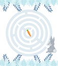 Maze game for homeschooling kids. Circular maze puzzle task. Winter leisure riddle shape, search right path