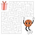 Maze game for kids. Cute groovy cookie with pieces of chocolate looking for a way to the gift box. Thanksgiving day
