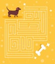 Maze game for kids Dachshund looking for a bone Vector. Cartoon. Isolated art