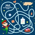 Maze game for kids Help the elf find the gingerbread cookie dough. Worksheet for kindergartens and schools.