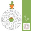 Maze game for kids. Help gnome leprechaun to find his way to the pot of gold. Royalty Free Stock Photo