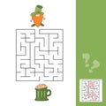 Maze game for kids. Help red Leprechaun to find his way to the green beer.
