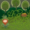 Maze game for kids. Help red Leprechaun to find his way to the pot of gold. Royalty Free Stock Photo