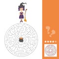 Maze game for kids with witch. Lets help this old witch to find cauldron