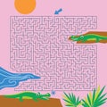 Maze game Labyrinth Crocodile vector illustration. Colorful puzzle for kids Royalty Free Stock Photo