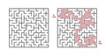Maze game. Labyrinth square. Solving of puzzle. Line rebus for kids with entry and exit. Simple Maze isolated on white background
